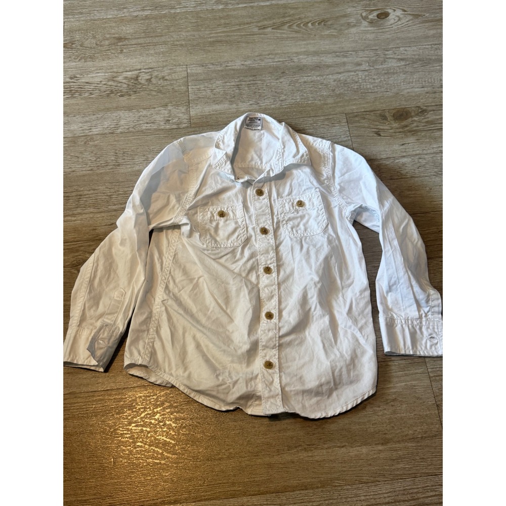 Okie Dokie Boys White Long Sleeve Button Down Cotton Shirt Size 6 RN 93677